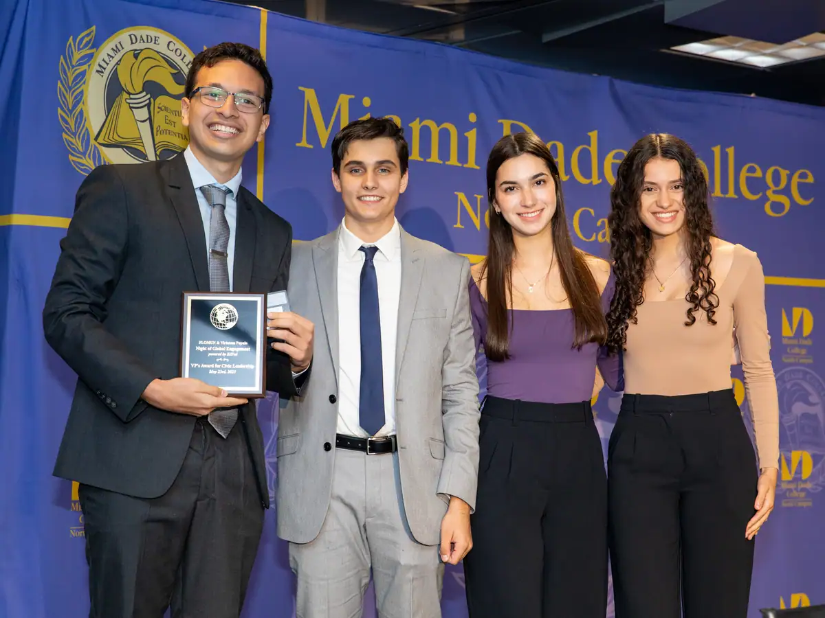 Students with an award presented during the evening.